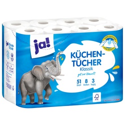 Ja! Küchentücher 3 lagig 8x51 Blatt (8 Rollen)