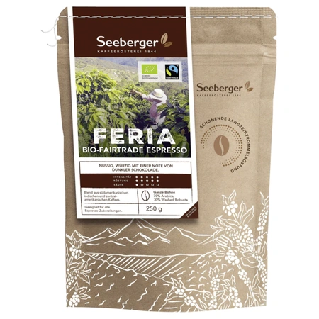 Seeberger Bio Espresso Feria Bohne 250g - Bio Fairtrade Espresso Ganze Bohne