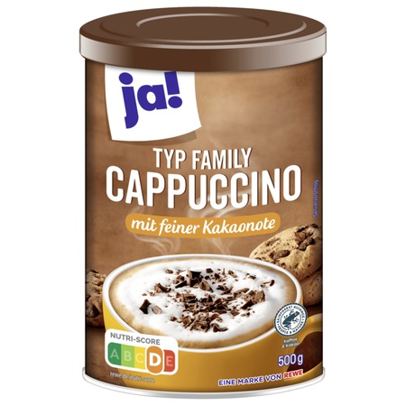 ja! Family Cappuccino 500g - Getränkepulver mit löslichem Bohnenkaffee