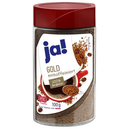 ja! Gold entkoffeiniert 100g - Löslicher Kaffee entcoffeiniert, gefriergetrocknet