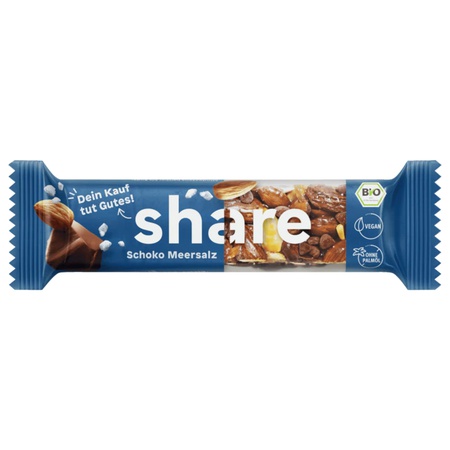 Share Bio-Riegel Schoko Meersalz 35g - Bio Riegel mit Mandeln, Haselnüssen und Schokolade