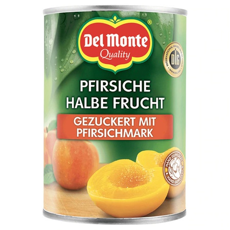 Del Monte Pfirsiche Halbe Frucht - Obstkonserve gezuckert mit Pfirsichmark, 235g