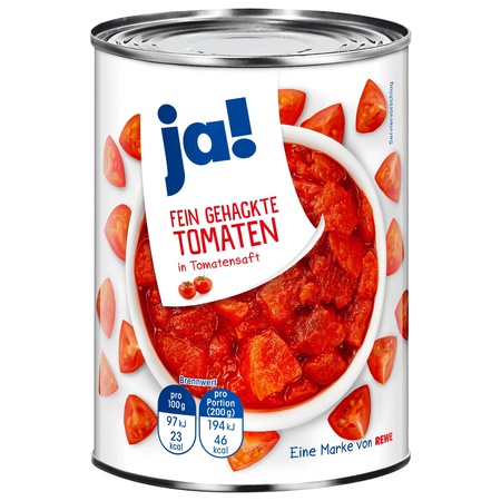 Ja! Tomaten fein gehackt in Tomatensaft 400g