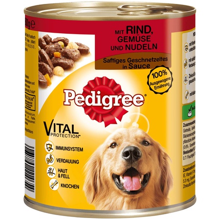 Pedigree Saftiges Geschnetzeltes mit Rind, Gemüse & Nudeln 800g